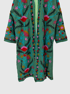 Veste en coton pour femmes grande taille brodée à la main, motif floral, manches longues, col mandarin, style Prairie Chic, pour le printemps - Product Image 4