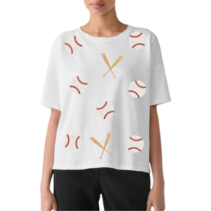 Wholesale Custom Casual Game Day Summer Patchwork Baseball <b>Sequin</b> Embroidery Breathable Eco-Friendly Loose Fit Women's Wear - Product Image 2