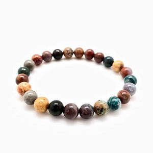 Pulseras Elásticas de Cuentas de Cristal Premium de 8mm para Hombre y Mujer, Estilo Feng Shui, Piedra Natural de Jaspes Oceánicos, Anti-Fatiga, Curativas - Product Image 1