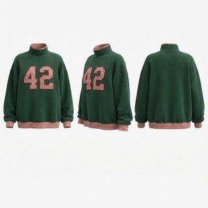 Sudadera de Cuello Alto Azul Marino Extra Grande para Mujer con Letra "07" Bordada en la Parte Delantera, Hombros Caídos, Manga Larga, Ropa de Otoño - Product Image 2