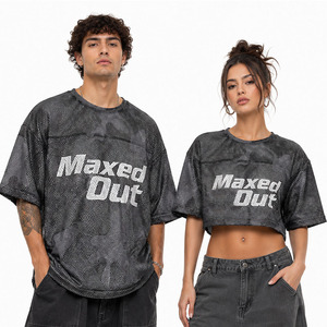 Y2k <b>Fishnet</b> Mesh Unisex American Football Jersey Breathable See Through Cropped & Oversized Tee Factory Couple Matching Sets - Product Image 1
