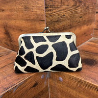 Cuir de vachette personnalisé Mini voyage en plein air porte-monnaie imprimé animal en cuir véritable multifonctionnel porte-monnaie avec clip en métal