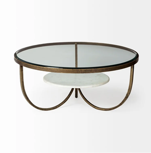 European Style Gold Metal Round Glass Coffee <b>Table</b> <b>Table</b> Basse Ronde - Product Image 5