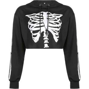 Sweat-shirt à capuche court pour femme, hiver, motif graphique, manches longues, logo frontal ODM, 100% coton, cordon de serrage - Product Image 1