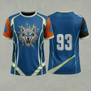 Camiseta Deportiva Unisex de Manga Corta, Poliéster, Sublimación, Diseño de Lobo, Ajustada, Secado Rápido, Azul, Naranja, Blanco, Verde - Product Image 1