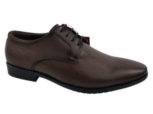 Chaussures habillées Dlords Christofer pour hommes en cuir véritable marron, style Oxford, à bout pointu, à lacets, confortables, antidérapantes, avec logo en relief - Product Image 1