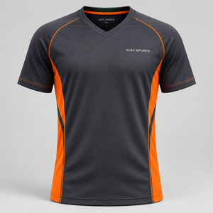Camiseta de fútbol con cuello en V para hombre Alex Sports, manga corta, degradado negro y rojo, transpirable, jersey de fútbol con cuello en V para hombre, degradado - Product Image 3