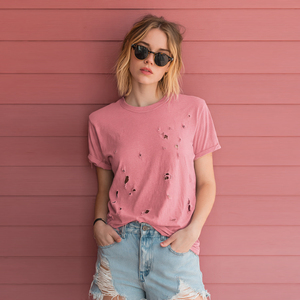 T-shirt tricoté léger en polyester/coton pour femme, style urbain rétro 2026, délavé au soleil, effet vieilli, personnalisé, vintage - Product Image 4