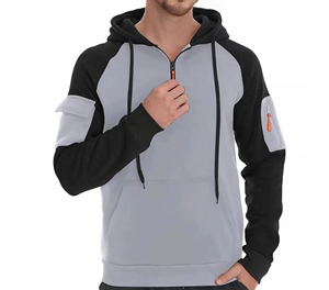 Sweat-shirt à capuche pour homme, demi-zip, manches raglan, couleur unie, polaire, décontracté, pour l'automne, coupe classique, beige, noir - Product Image 5