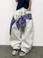 Pantalon en jean ample de style gothique à motif uni, design polyvalent et tendance à jambes larges pour hommes et femmes