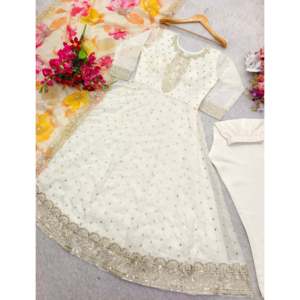 Hermoso vestido de Organza Anarkali con Dupatta Elegante ropa de fiesta de noche - Product Image 3