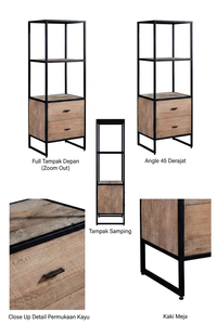 Kyu Modern Living Room High Quality <b>Solid</b> <b>Wood</b> 2-Drawer Storage Unit Minimalist Bookshelf with Black Frame - Product Image 4