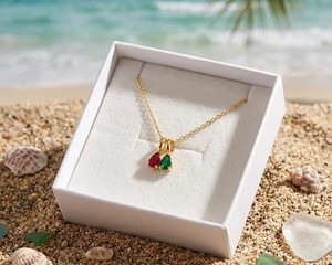 Lab <b>Ruby</b> Emerald Pear Pendant <b>Necklace</b> Gold Plated Bezel Setting Luxury Gemstone Jewelry Wedding Party Women's Gift - Product Image 4