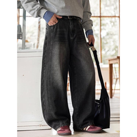Jean droit noir délavé pour homme, coupe ample, style vintage, uni, lavable, tendance streetwear