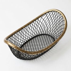 Handmade 34 cm Iron Wire <b>Basket</b> Black Antique Brass Raised Ends Heera Diamond Lattice Oval <b>Bread</b> <b>Basket</b> for Home Decor Garage - Product Image 1
