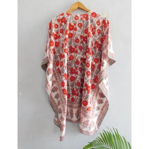 ชุดเดรสผ้าฝ้ายสไตล์โบฮีเมียน งานแฮนด์เมด พิมพ์ลายบล็อก คอวี แขนทรงปีกค้างคาว ทรงหลวม สวมคลุมชายหาด ชุดเที่ยวทะเลฤดูร้อน ลายดอกไม้ - Product Image 6