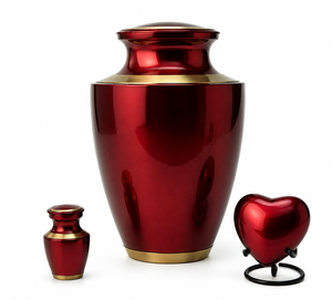 Antique Maroon Gold Cremation Urn Set of 3 for Human <b>Ashes</b> Adult <b>Keepsake</b> & Heart <b>Keepsake</b> - Product Image 2