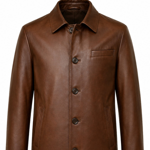 Chaqueta de Cuero Personalizada para Hombre, Chaqueta de Motociclista de Cuero Genuino, Abrigo Vintage de Moda para Invierno, Proveedor Mayorista OEM ODM - Product Image 5