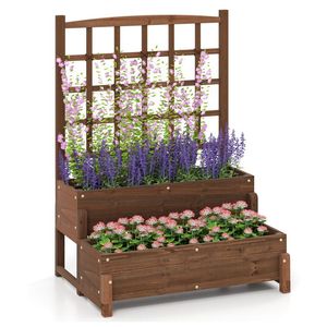 Jardinera de Madera de 2 Niveles con Enrejado, Cama de Jardín Elevada con Orificios de Drenaje para Macetas y Jardineras - Product Image 1