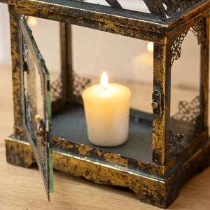 Classic <b>Moroccan</b> Hanging Lantern with Distressed Metal Frame Glass Panels for Indoor Outdoor Ambient <b>Lighting</b> - Product Image 3