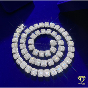 Collar de diamantes cultivados en laboratorio de lujo, cadena de eslabones cuadrados de plata de ley 925 para mujer, proveedores de joyería y moda al por mayor - Product Image 5
