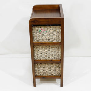 Eco-Friendly Seagrass Water Hyacinth Wooden Frame Storage <b>Cabinet</b> With Woven Baskets for <b>Clothes</b> & Toys - Product Image 3