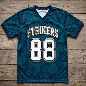 Maillot de football pour hommes Strikers, manches courtes, col en V, évacuation de l'humidité, 100% polyester, impression sublimée, hauts de maillot de football - Product Image 1
