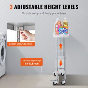Banco da Lavoro per Alimenti 24 X 12 X 38 Pollici, Capacità di Carico 500 LBS, 4 Ruote con 3 Livelli di Altezza Regolabili, Acciaio Inossidabile - Product Image 5