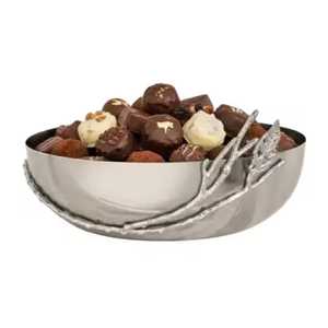 Luxury Stainless Steel Perforated Scalloped Rim Fruit Bowl Salad <b>Bread</b> <b>Basket</b> Serving Platter Asian Zen Design Lightweight - Product Image 3