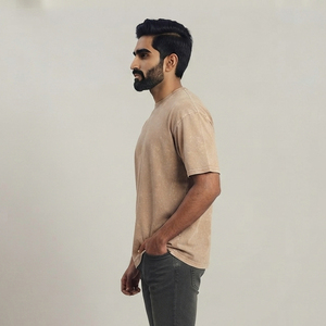 Camiseta de algodón para hombre, holgada, con lavado a la piedra, de corte regular, cuello redondo, manga corta, estilo casual urbano, de peso pesado - Product Image 5