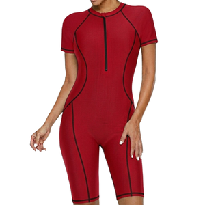 Maillot de bain une pièce haut de gamme 220g en Spandex Nylon sans couture à col rond avec short - Product Image 5