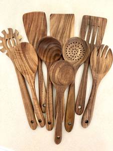 Juego de utensilios de cocina de 1 pieza de acacia natural, resistente al calor, ligero, apto para lavavajillas: cuchara, espátula, tenedores y cuchara esculpida. - Product Image 5
