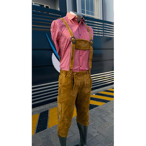Pantalones de cuero Lederhosen para hombre con tirantes y parche bordado en la rodilla, traje tradicional bávaro - Product Image 2