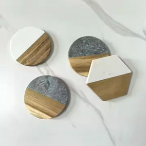 Posavasos de Madera de Acacia con Piedra Natural Grabable, Personalizable con Logotipo Impreso, en Oferta - Product Image 1