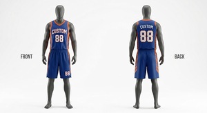 Conjunto de Uniforme de Baloncesto Personalizado para Hombre, Camiseta sin Mangas con Cuello en V Azul y Naranja, Pantalones Cortos con Cintura Elástica, Impresión Sublimada, Transpirable - Product Image 1