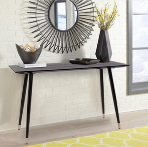 Modern Luxury Black <b>Console</b> <b>Table</b> with Wood Grain Desktop and Metal <b>Legs</b> for Dining and Entryway - Product Image 6