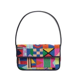 Stylish Handmade Geometric Multi-Color Beaded Shoulder Bag Premium Artisanal Flap <b>Handbag</b> Exquisite Pinkweave Evening Party Soft - Product Image 1