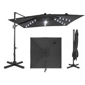 Parasol de terrasse à suspension gris à LED solaires 10x10 pieds avec rotation à 360 degrés et éclairage intégré - Product Image 1