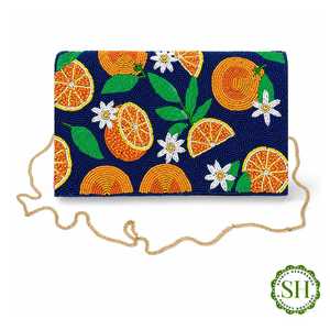 Bolso de Mano Rectangular de Lona Hecho a Mano de Saints Headshoppe Preppy Boutique con Patrón de Bordado Floral Naranja - Product Image 1