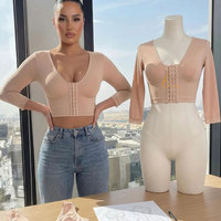 Haut de yoga ajustable transfrontalier pour le remodelage corporel, avec boucle avant, vêtement de sport, bordure en dentelle, manches 3/4