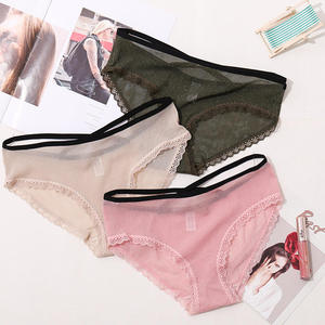 Paquete de 3 Bragas de Malla para Mujer, Color Rosa, Beige y Verde, con Ribete de Encaje, Lencería Sexy, Transparente, Delgada, de Spandex y Nailon - Product Image 1