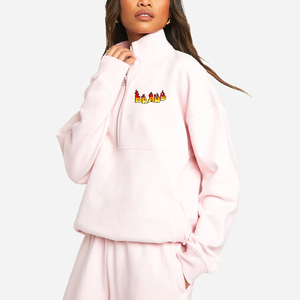 Sudadera de mujer con media cremallera, 100% algodón, oversize, con logo personalizado, color gris sólido, de alta calidad con OEM. - Product Image 1