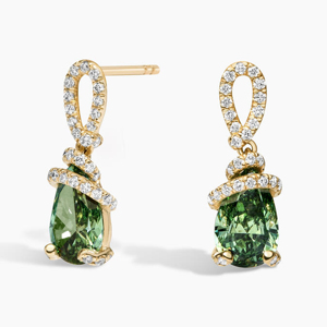 Luxury Women's 18K Gold Drop <b>Earrings</b> With Emerald Cut Green Gemstones And Round Diamond Accents Party Jewelry - Product Image 1