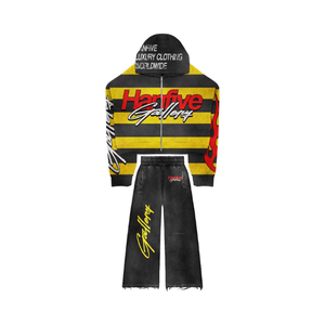 Black Yellow Hanfive Gallery Tracksuit Set | Oversized <b>Zip</b> Hoodie & Baggy Jeans | Luxury Streetwear Matching Set OEM - Product Image 1