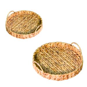 Handcrafted WATER HYACINTH TRAY FRUIT STORAGE BASKET Natural Wicker Display Tray - Product Image 1