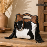 Sac à main en cuir de vachette premium avec franges, sac fourre-tout en cuir style western noir et blanc avec fourrure, sac à bandoulière |   Bordure en cuir tanné faite à la main, élégante pour femmes