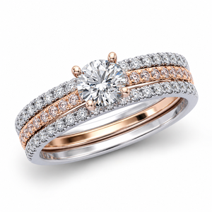 Anillo de Compromiso con Tres Hileras de Diamantes Cultivados en Laboratorio, Oro Rosa y Blanco de Dos Tonos, Minimalista, con Engaste Pavé, Joyería Personalizada para Aniversario de Bodas - Product Image 1
