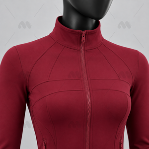 Ensemble de yoga 2 pièces rouge, fermeture éclair intégrale sur le devant, taille haute, sans couture, en spandex et polyester, respirant, anti-transpiration, extensible dans quatre directions - Product Image 4