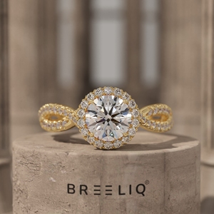 Round Diamond Halo Engagement Ring Yellow Gold Infinity Twist Band Vintage Style <b>Bridal</b> Wedding Proposal Jewelry - Product Image 1