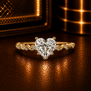 Bague de fiançailles en or pur 14 carats avec diamant de laboratoire taille cœur 1,00 carat certifié IGI, bande pavée torsadée, cadeau d'anniversaire - Meilleure vente - Product Image 1